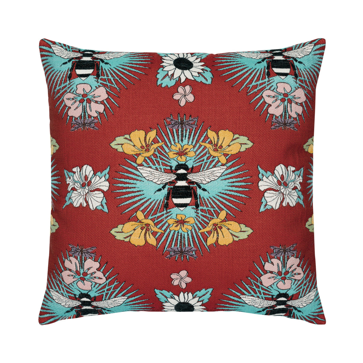 Tropical Bee Red Pillow