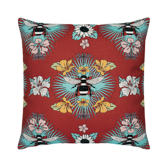 Tropical Bee Red Pillow