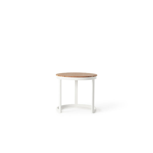 Ventura 20" Side Table in White - Teak Top