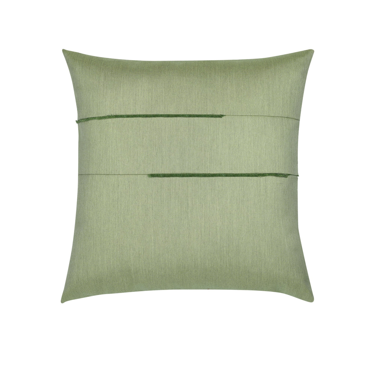 A square sage green throw pillow with two horizontal dark green embroidered lines, shown against a plain white background.
